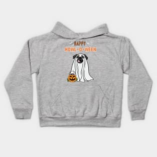 Happy Howl-O-Ween Pug Ghost Dog Design Distressed Kids Hoodie